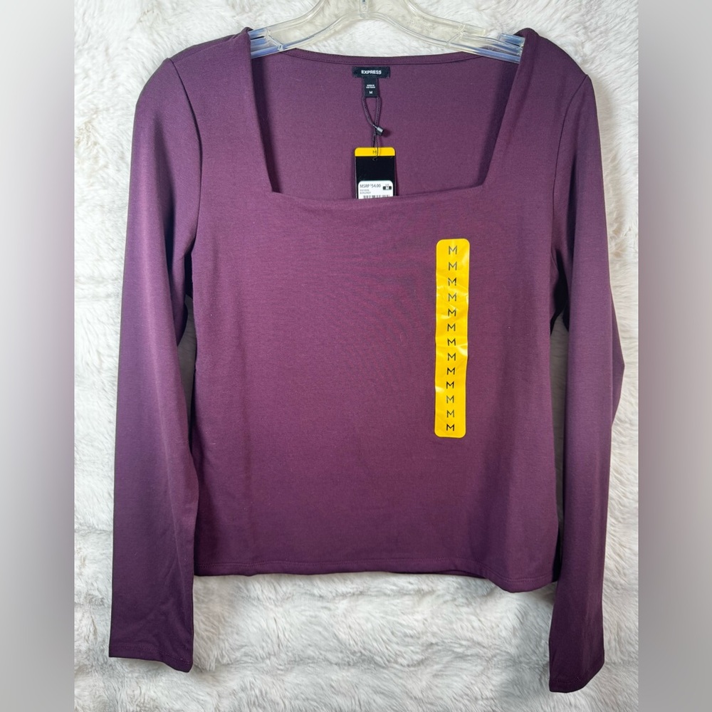 Express Plum Square-Neck Long Sleeve Top
